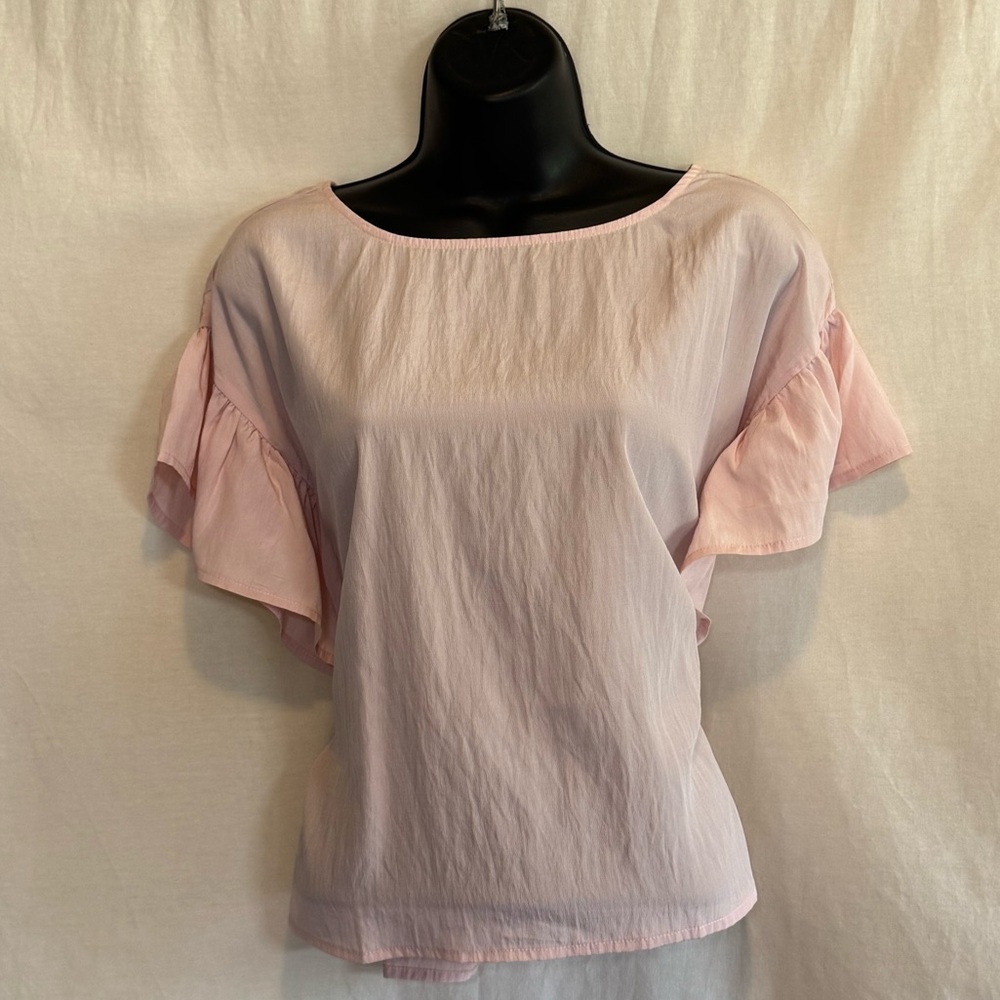 E-120 Glam Pink Ruffle Short Sleeve‎ Pullover Blouse Size S